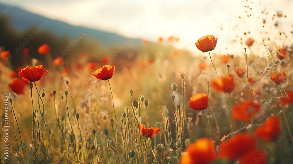 Obraz premium Poppy Field Sunset