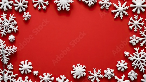 Wallpaper Mural Festive border of white snowflakes on a bright red backdrop, creating a cheerful holiday frame. Torontodigital.ca