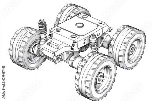 A single axle outline with precision gears drawn in bold black and white lines photo