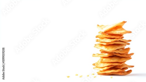 Stack of crispy chips on a white isolated background photo