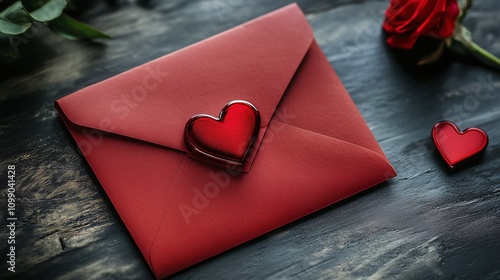 Red valentine envelope love letter with heart shape lac sealing