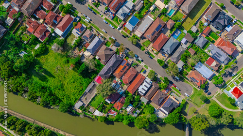 Panorama aerial drone view of western Sydney Suburbs of Canterbury Burwood Ashfield Marrickville Campsie with Houses roads and parks in Sydney New South Wales NSW Australia photo