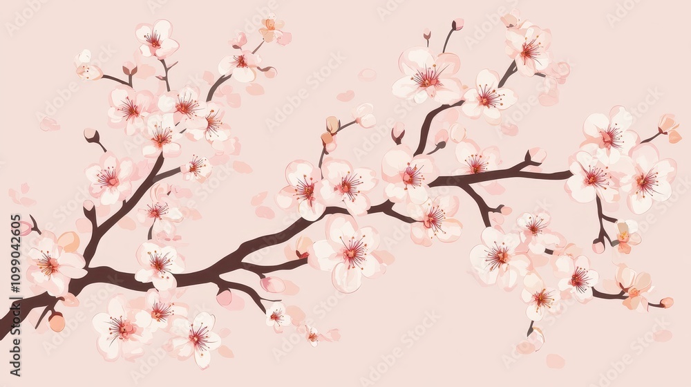 Fototapeta premium A pink and white cherry blossom tree branch