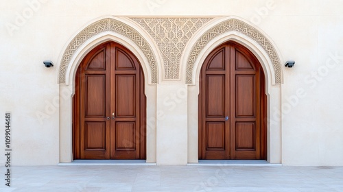 Wallpaper Mural Elegant wooden door design with decorative wall patterns and modern security features near the entrance Torontodigital.ca