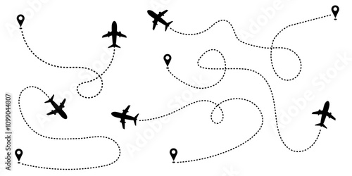 airplane flight route illustration for holidays business and traveling icon