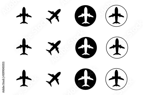 Airplane icon set. Aircraft sign. Airport arrival departure symbol