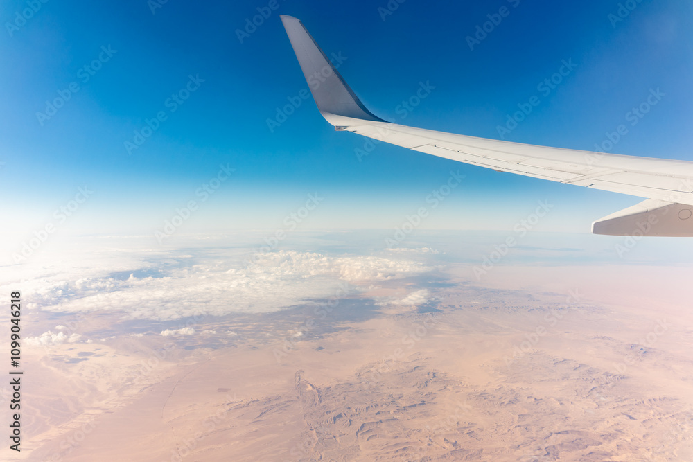 Obraz premium Aerial view on arabian desert and Red sea mountains from airplane