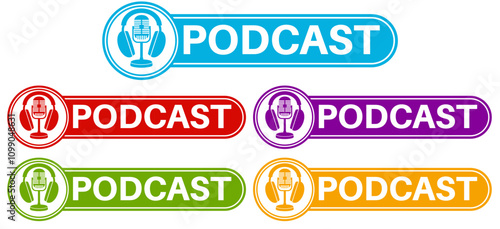 Set collections trendy colorful podcast icon. podcasting sign badges label template design vector illustration