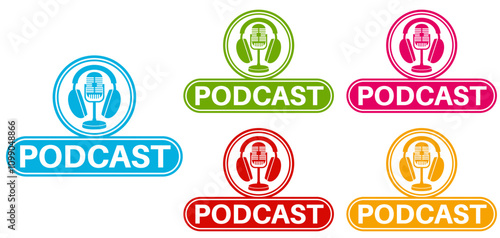 Set collections trendy colorful podcast icon. podcasting sign badges label template design vector illustration