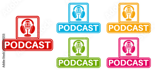 Set collections trendy colorful podcast icon. podcasting sign badges label template design vector illustration