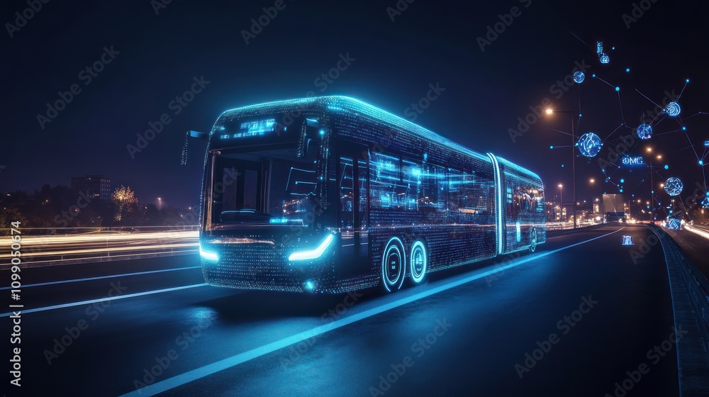 Obraz premium Futuristic electric bus on highway.