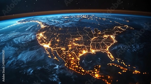 North America Illuminated At Night Showing City Lights