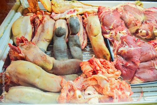 Tongue meat at the butcher in Bukhara, Uzbekistan