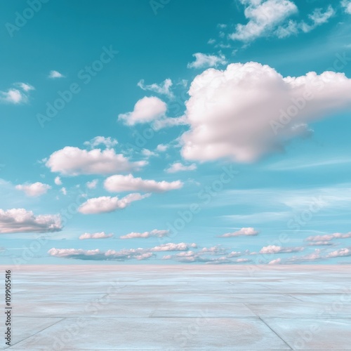 serene sky with fluffy clouds over a tranquil landscape