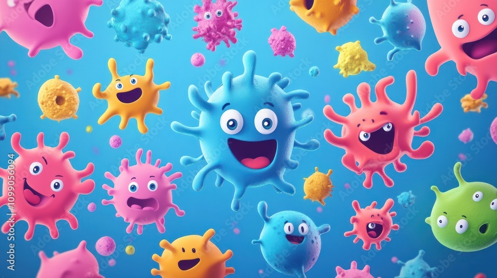 Fototapeta premium Happy colorful virus characters.