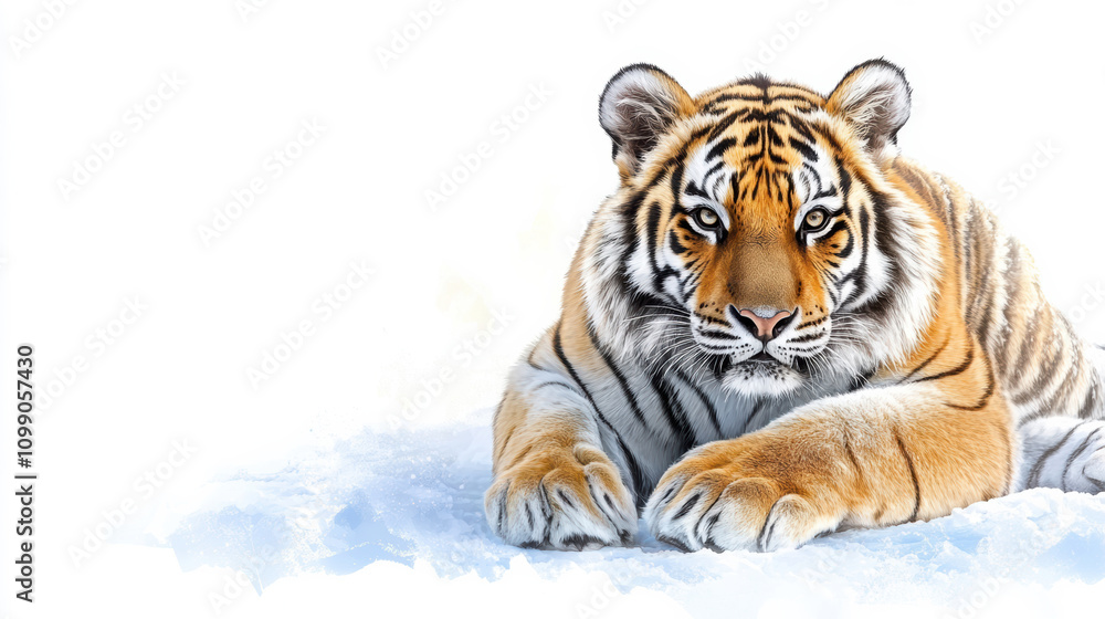 Fototapeta premium Tiger watercolor painting isolated on white background.