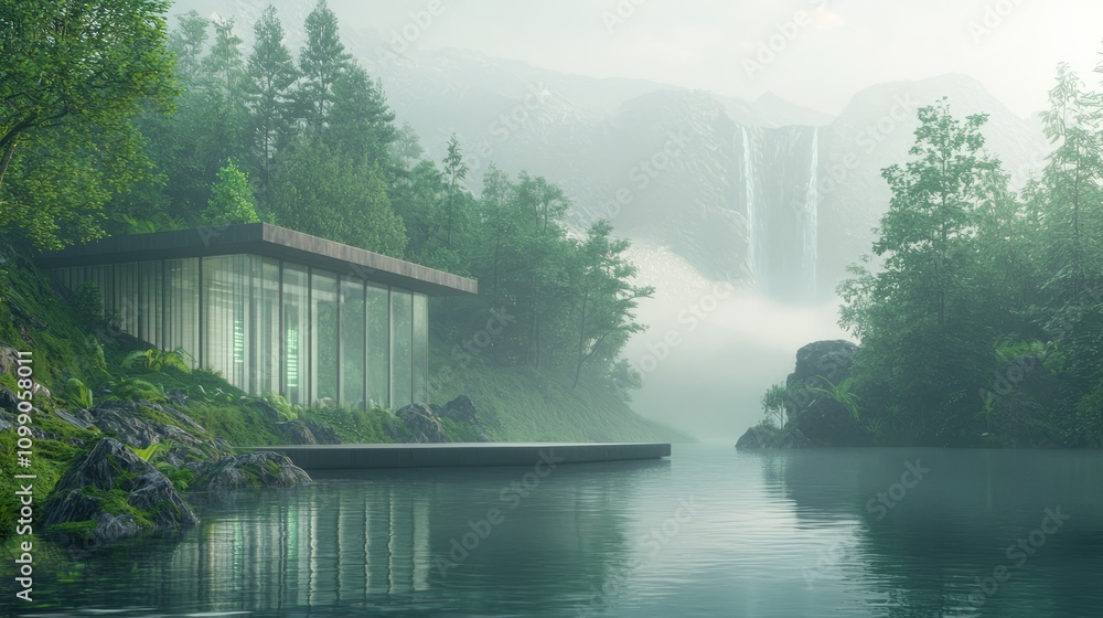 Fototapeta premium Futuristic Data Lakehouse Harmony: A Blend of Nature and Technology in 3D Digital Collage