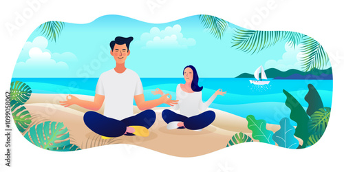 couple yoga on the beach