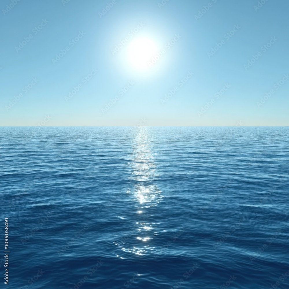 Fototapeta premium serene ocean view with a bright sun reflecting on calm waters