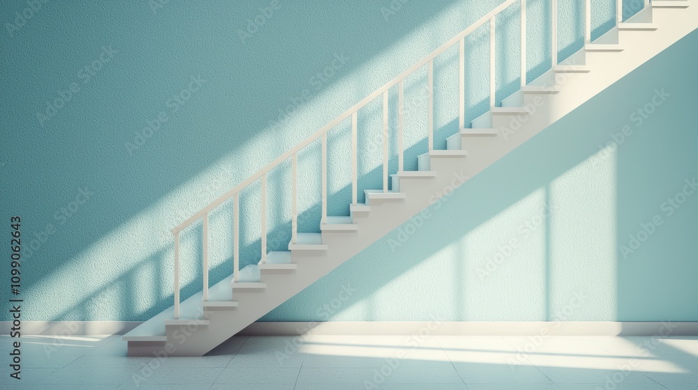 Obraz premium A staircase with clean lines and a simple railing, leading up to a source of natural light.