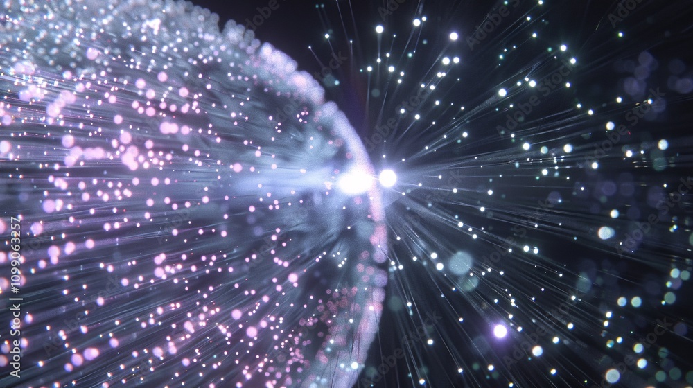Obraz premium Mesmerizing abstract background featuring a dazzling cosmic explosion of vibrant luminous light and energy in a futuristic digital realm Bursts of radiant