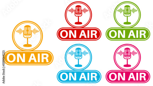 set on air sign icon. Live broadcast symbol sign sticker label template design vector illustration
