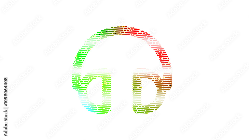 Fototapeta premium Icon headphones is made up of LED square shapes. There are bright diodes and there are black dead diodes