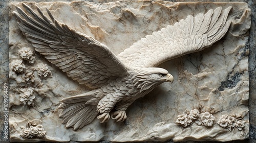 Intricate Marble Carving Of A Majestic Eagle In Flight