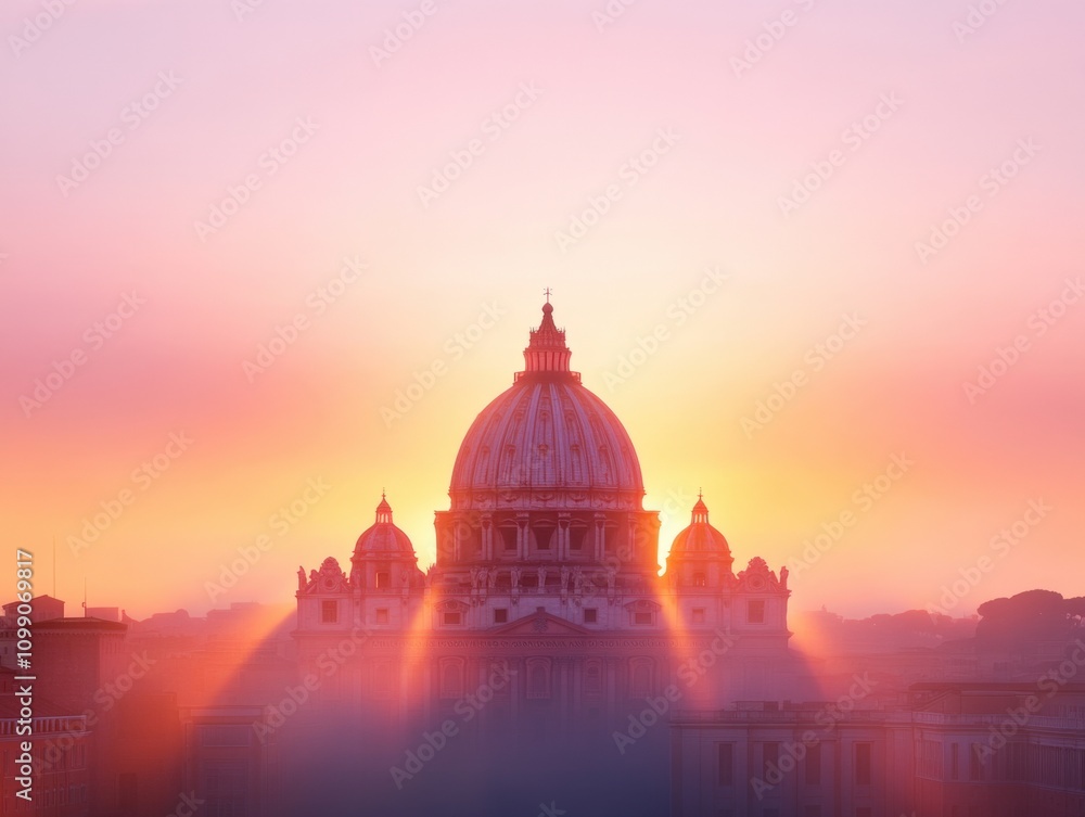 Obraz premium stunning sunrise over a historic dome with warm colors and soft light