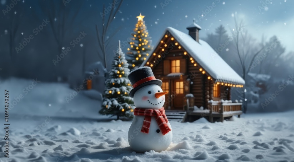 Obraz premium Christmas background. Christmas card with Christmas tree on night snowy background.