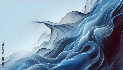 Fabric Fluid Blue Waves, Abstract Fabric Design, Soft Gradients, Elegant Smooth Texture4 photo