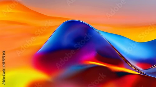 A metallic, flowing wave in vibrant colors inspired by sunset hues, creating a modern, surreal, and eye-catching abstract visual.