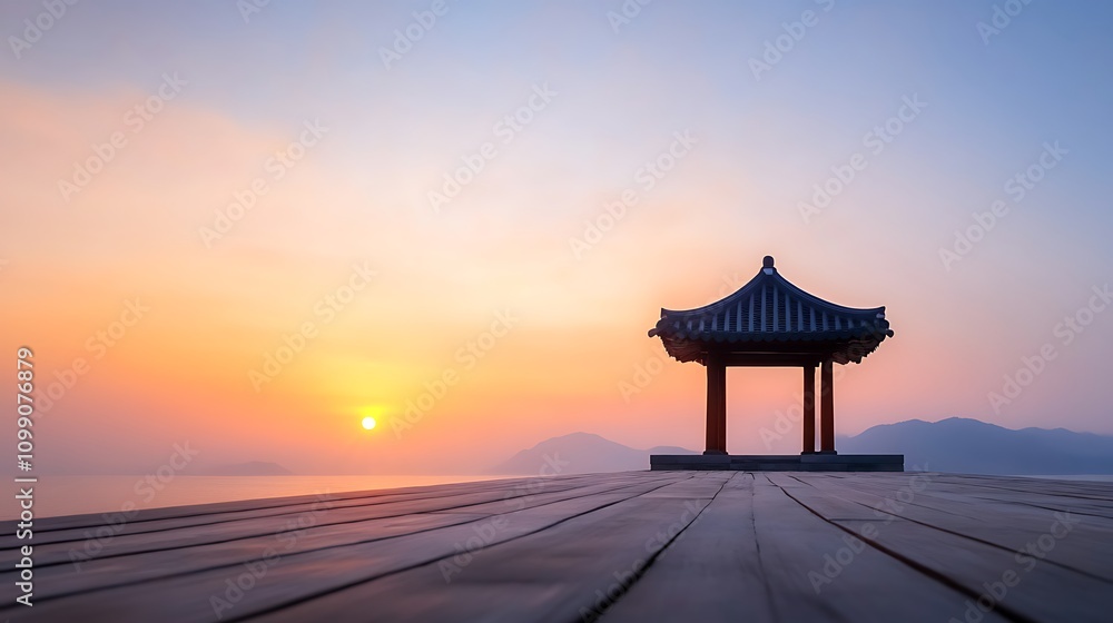 Fototapeta premium Serene Sunrise at the Pavilion.