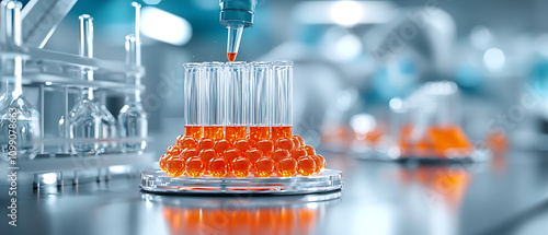 Laboratory experiment in action medical equipment safety modern laboratory scientific research controlled environment close-up viewpoint