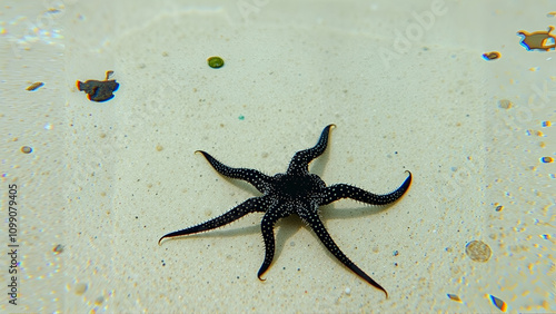 Common brittle star (Ophiothrix fragilis) crawls along the sandy bottom in shallow water. photo