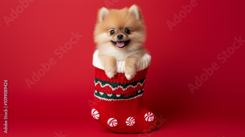 Merry Pomeranian in Christm...