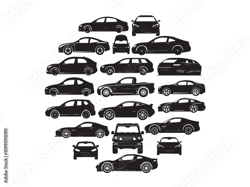 car silhouettes. car silhouettes images. black and white vector car . Car icon set in linear style, car icon