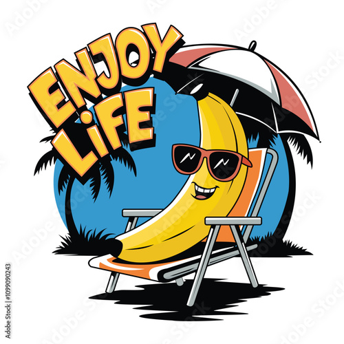 a banana using sunglasses with summer vibes theme vector illustration, enjoy life. A vibrant and eye-catching vector artwork print design for t shirt and others