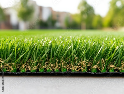 close-up of artificial grass with a blurred background photo