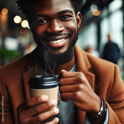 Coffee Break A person holding a cup of coffee and smiling with a photo