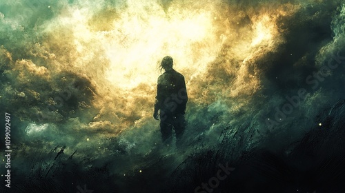 Wallpaper Mural A Solitary Figure in a Dreamlike Landscape: A Journey of Introspection and Hope Torontodigital.ca