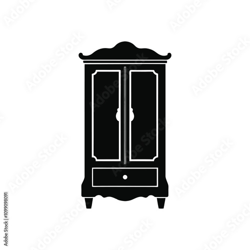 Black and white armoire silhouette design vector art illustration