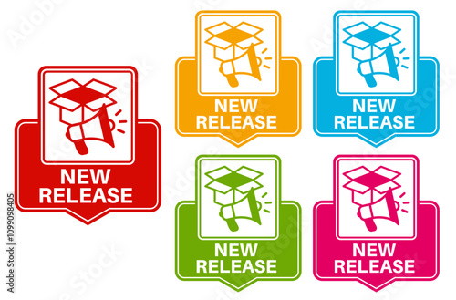 set new release badge labels icon. new arrival symbol new update design sticker template vector illustration	