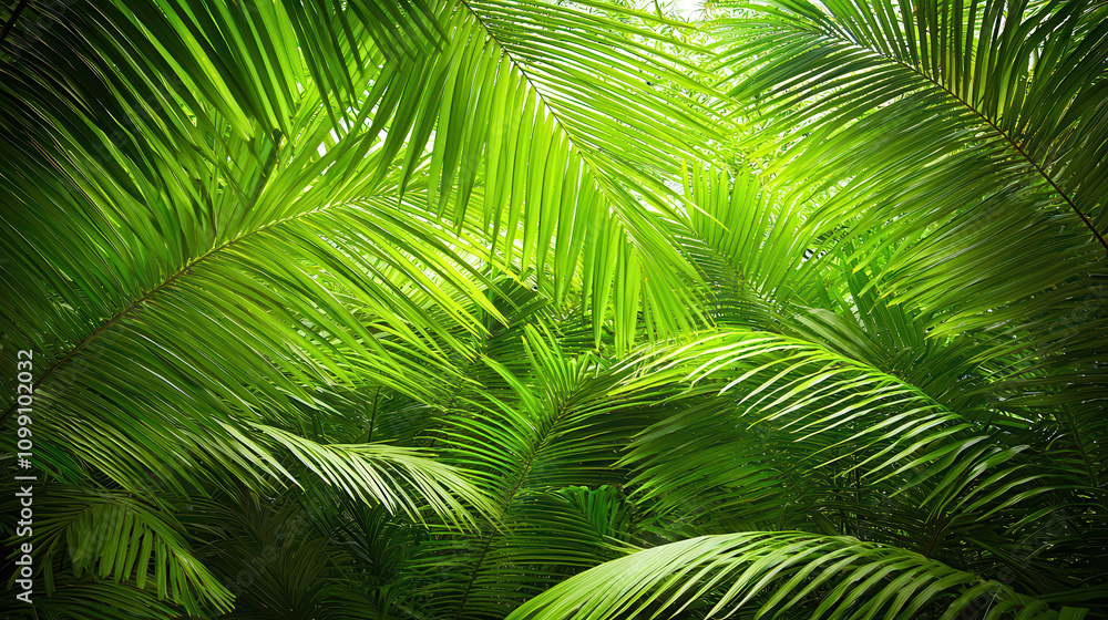 Fototapeta premium Lush tropical plants with vibrant green leaves create exotic atmosphere