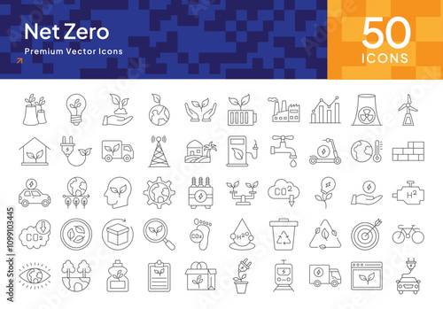 Net Zero Stroke Icon Pack - Eco-Friendly and Sustainable Icons for Climate Awareness