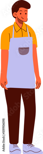 Friendly Male Worker in Apron - Illustration