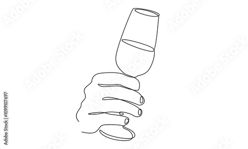 Continuous line of hand holding wine glass