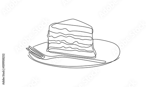 continuous line of sweet muffin cake. Delicious cupcake shop menu and restaurant badge concept