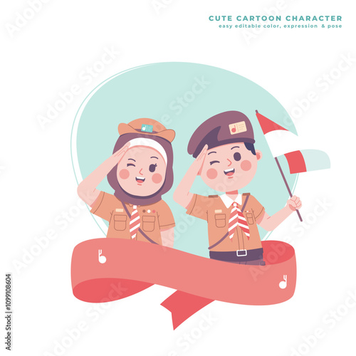 pramuka boy cartoon character illustration means scout