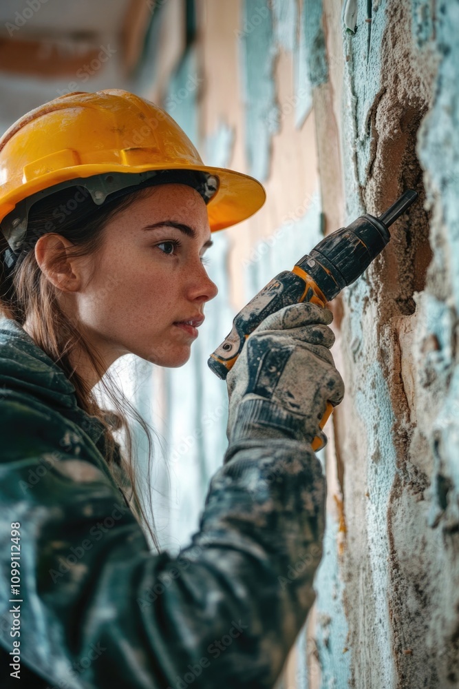 Fototapeta premium Construction worker with drill